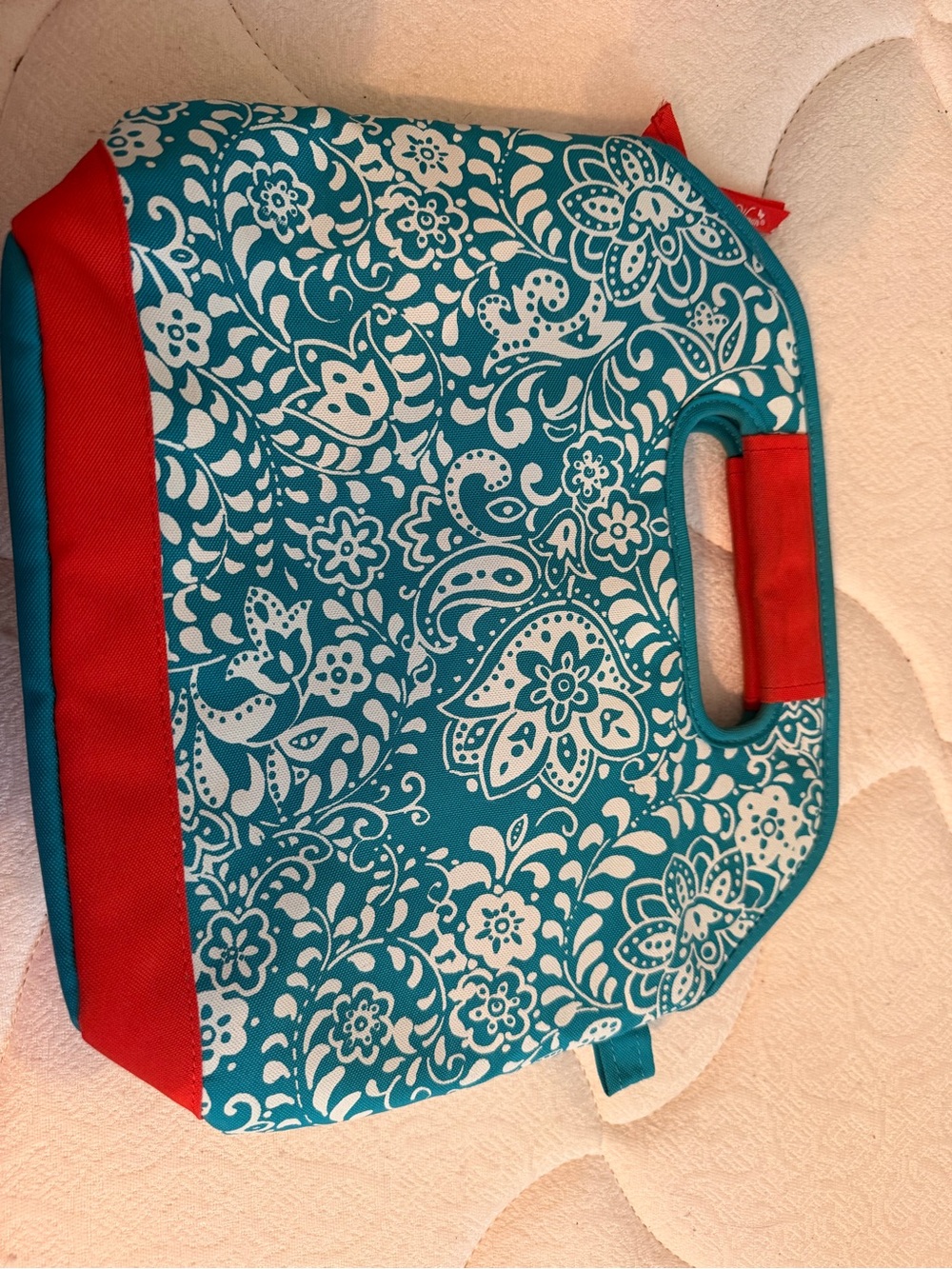 The Pioneer Woman Teal Floral Laptop Tote with Red Trim